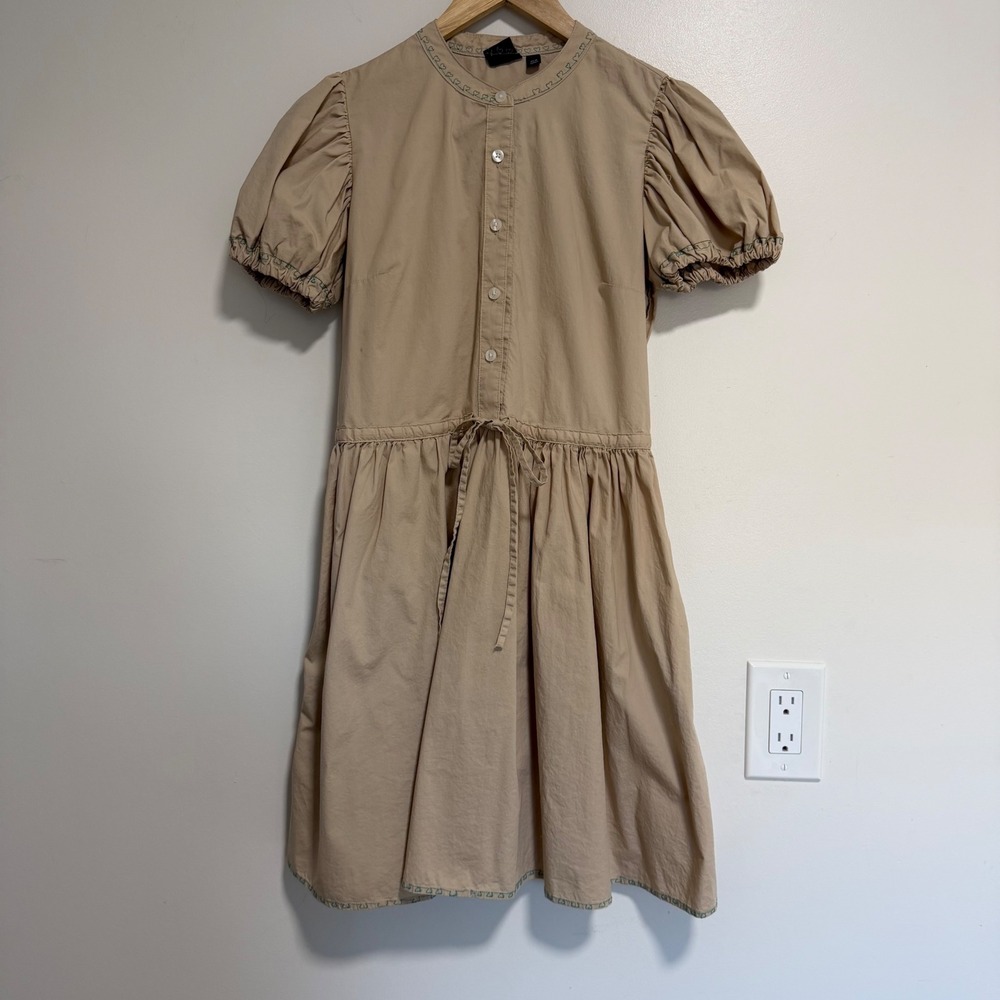 Gap SS Bubble SLV Sand Khaki Dress Women XS Tan Cottagecore Embroidered Gorpcore